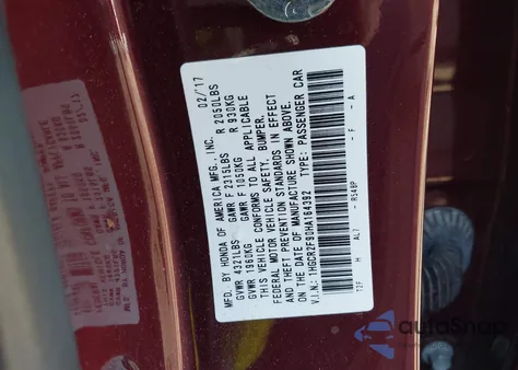 2017 Honda Accord Ex-L z USA, uszkodzony, nr VIN 1HGCR2F90HA164392